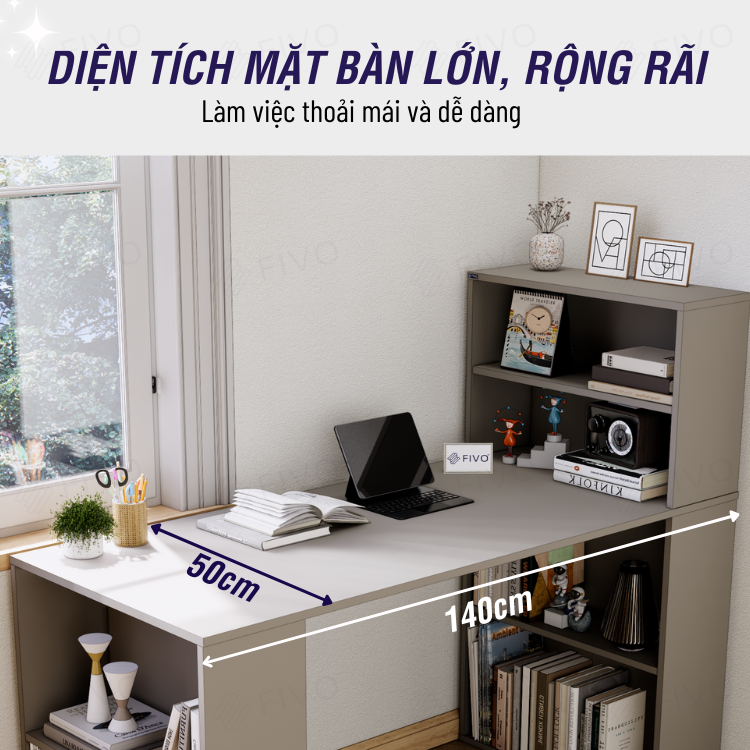 Bộ Bàn Ghế Làm Việc Kết Hợp Kệ Sách FD03 FIVO Tích Hợp Xoay Chiều 2in1, Ngăn Kệ Rộng Rãi, Dễ Dàng Lắp Ráp