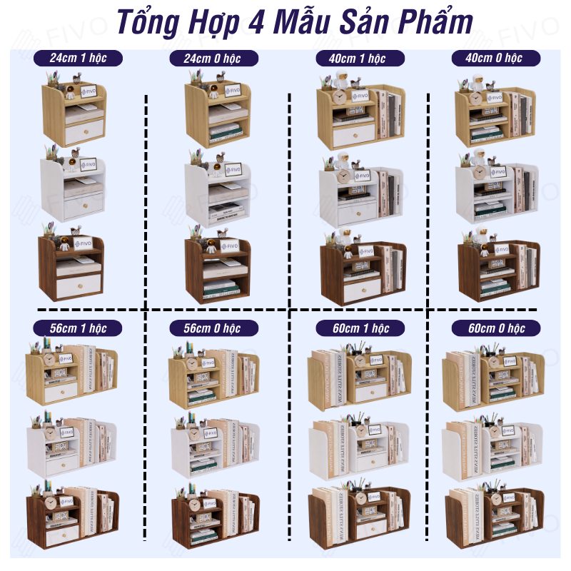 Kệ Sách Gỗ Đẹp Để Bàn FB26 FIVO Cao Cấp Có Hộc, Tiết Kiệm Diện Tích, Bo Góc Thẩm Mĩ