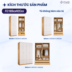 Tủ Đựng Quần Áo Gỗ Cao Cấp FC10 FIVO, Cánh Mở Sâu 60cm Kèm Ngăn Kéo, Freeship + Free Lắp Đặt, Trả Góp 0%