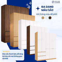 Tủ Quần Áo Gỗ Cao Cấp FC08 FIVO, Dày 17MM Cánh Mở Sâu 60cm, Thiết Kế Tinh Tế, Free ship+Free lắp đặt
