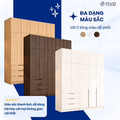 Tủ Đựng Quần Áo Gỗ Cao Cấp FC09 FIVO, Thiết Kế Cánh Mở Sâu 60cm, Kèm Ngăn Kéo, Freeship+Free Lắp Đặt, Trả Góp 0%