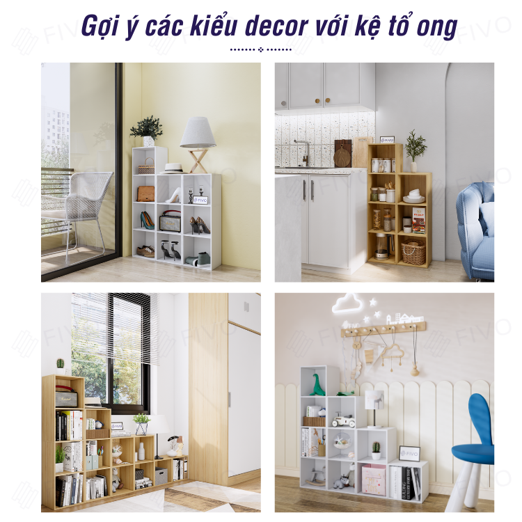 Kệ Sách Gỗ Tổ Ong FB01 FIVO Có Tấm Lưng Dày Dặn, Đa Tầng, Dễ Lắp Ráp, Đa Dạng Cách Sắp Xếp