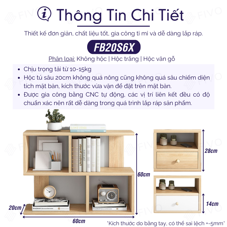 Kệ Sách Gỗ Để Bàn FB20 FIVO Dày Dặn, Bền Chắc, Nhỏ Gọn, Decor Linh Hoạt, Dễ Dàng Lắp Ráp