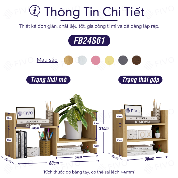 Kệ Sách Để Bàn FB24 FIVO, 1 Bộ Khung, 8 Kiểu Lắp Ráp, Đa Dạng Màu Sắc
