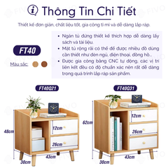 Tủ Đầu Giường Mini Nhiều Ngăn FT40 FIVO, Kệ Tab Đầu Giường Gỗ Phong Cách Châu Âu, Decor Phòng Ngủ Sang Trọng