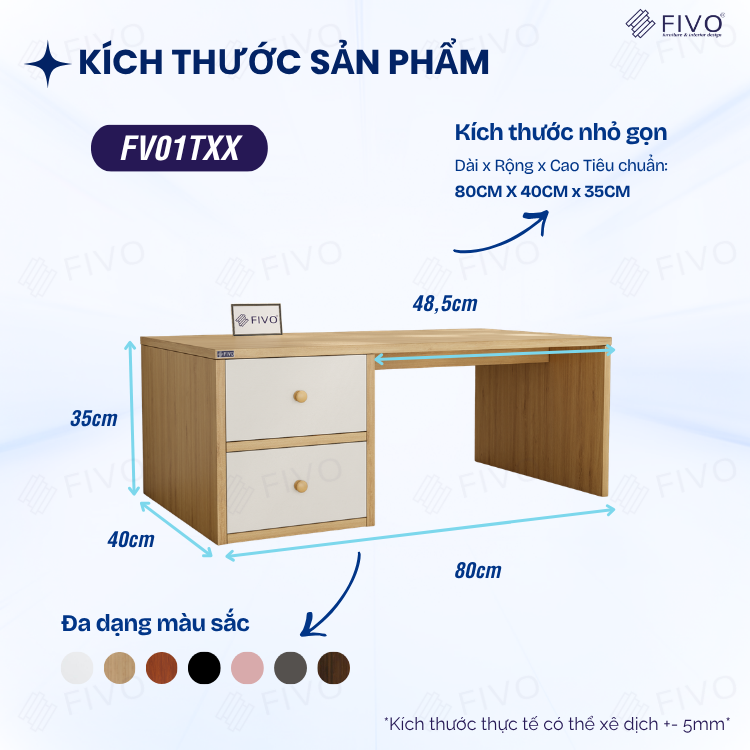 Bàn Trang Điểm Gỗ Ngồi Bệt Có Ngăn Kéo FV01 FIVO, Linh Hoạt Làm Bàn Học Bàn Trà, Không Lộ Vít Bề Mặt, Đa Dạng Bảy Màu