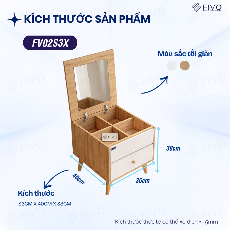 Bàn Trang Điểm Mini Ngồi Bệt Gương Gập Đa Năng FV02 FIVO, Kết Hợp Làm Bàn Học, Hộc Kéo Rộng Rãi, Thiết Kế Không Lộ Vít