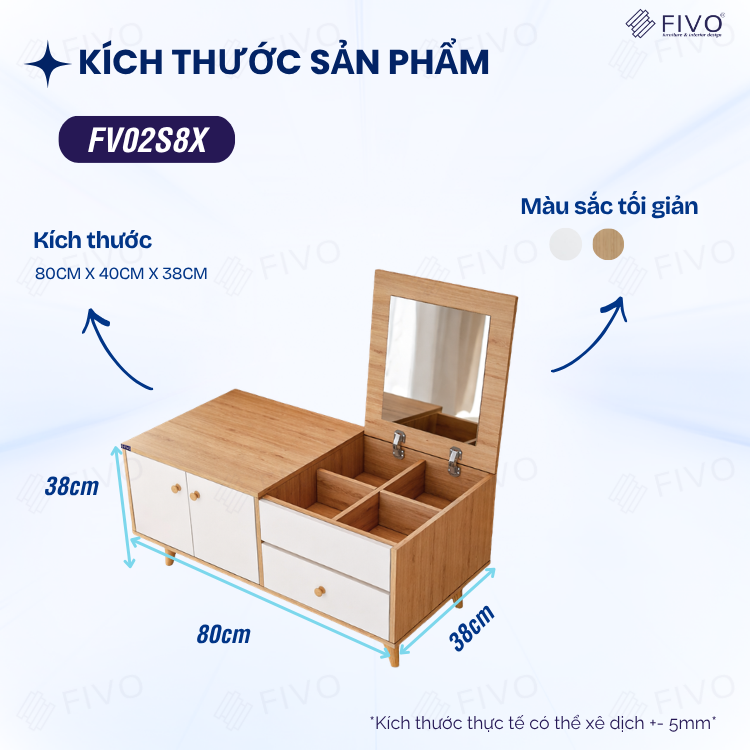 Bàn Trang Điểm Mini Ngồi Bệt Gương Gập Đa Năng FV02 FIVO, Kết Hợp Làm Bàn Học, Hộc Kéo Rộng Rãi, Thiết Kế Không Lộ Vít