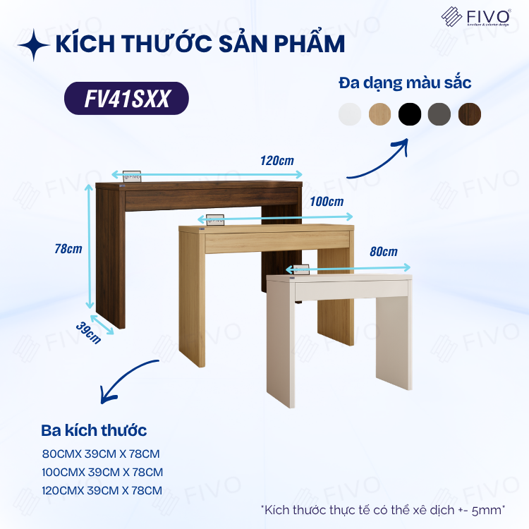 Bàn Trang Điểm Gỗ MDF Cao Cấp Có Ngăn Kéo FV41 FIVO, Kết Hợp Làm Bàn Nail Bàn Làm Việc, Gỗ Dày 34MM, Ray Trượt Mượt Mà