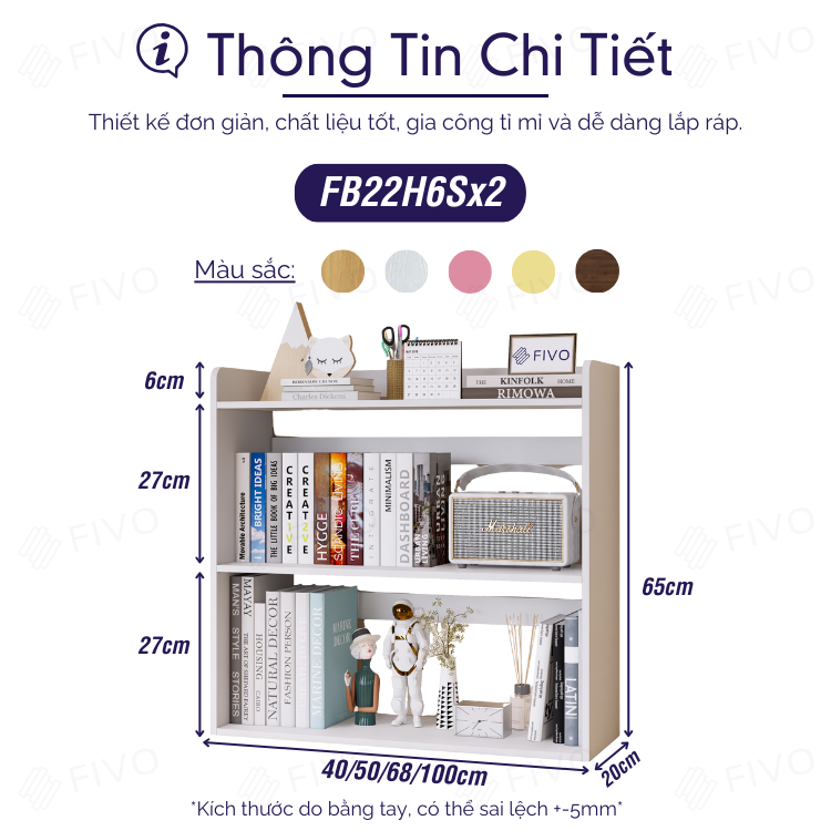 Kệ Sách Gỗ Để Bàn FB22 FIVO Màu Gỗ, Trắng, Hồng, Vàng, Walnut Tối Ưu Không Gian Bàn Học