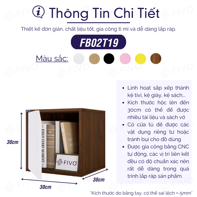Kệ Sách Gỗ Tổ Ong FB02 FIVO, Tấm Lưng Dày Dặn, Hộc Tủ Rộng Rãi, Ô Tách Rời, Decor Linh Động, Lắp Ráp Dễ Dàng