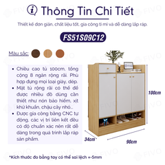 Tủ Giày Dép Gỗ MDF Nhiều Ngăn FS51 FIVO, Thiết Kế Cánh Mở Linh Hoạt, Phủ Melamine Chống Ẩm Chống Bụi