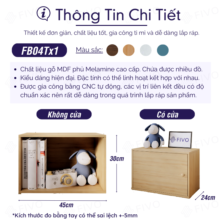 Kệ Sách Gỗ Tổ Ong FB03 FIVO, Tấm Lưng Chắc Chắn, Hộc Tủ Rộng Rãi, Decor Linh Hoạt, Đa Dạng Màu Sắc