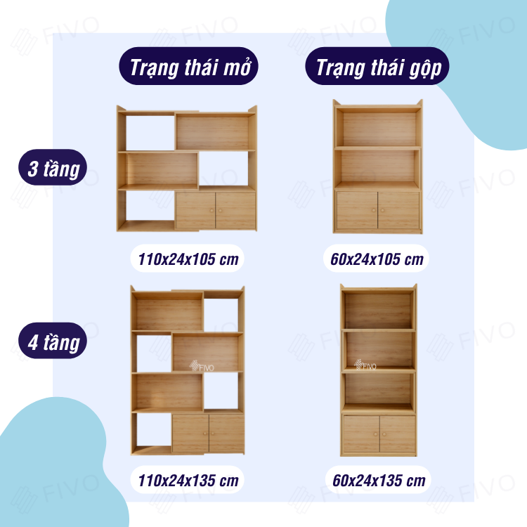 Kệ Sách Gỗ Cho Bé FB71 FIVO, Đóng Mở Linh Hoạt, Đa Dạng Màu Sắc
