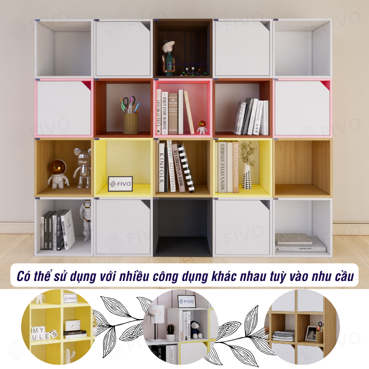 Kệ Sách Gỗ Tổ Ong FB02 FIVO, Tấm Lưng Dày Dặn, Hộc Tủ Rộng Rãi, Ô Tách Rời, Decor Linh Động, Lắp Ráp Dễ Dàng