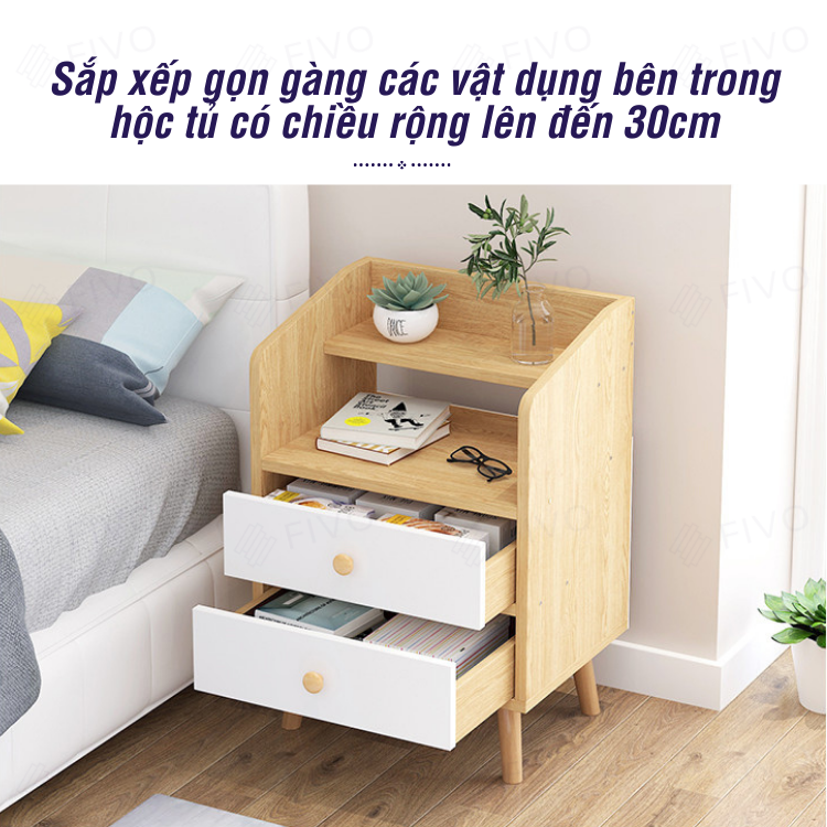 Tủ Đầu Giường Gỗ FT30 FIVO, Có Hộc Lưu Trữ, Mặt Tủ Rộng Tiện Dụng, Phong Cách Châu Âu