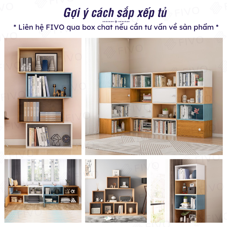 Kệ Sách Gỗ Tổ Ong FB03 FIVO, Tấm Lưng Chắc Chắn, Hộc Tủ Rộng Rãi, Decor Linh Hoạt, Đa Dạng Màu Sắc