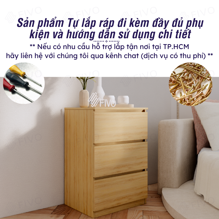 Tủ Đầu Giường Gỗ FT18 FIVO, Tay Cầm Vát Thẩm Mỹ, Dễ Dàng Lắp Ráp