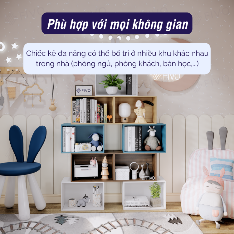 Kệ Sách Gỗ Tổ Ong FB03 FIVO, Tấm Lưng Chắc Chắn, Hộc Tủ Rộng Rãi, Decor Linh Hoạt, Đa Dạng Màu Sắc