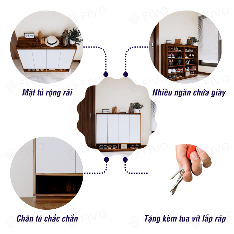Tủ Kệ Giày Gỗ MDF FS54 FIVO, Gỗ Dày 17mm Phủ Melamine Chống Ẩm, Tối Ưu Không Gian, Tiết Kiệm Diện Tích