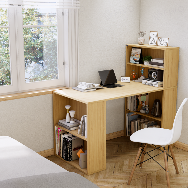 Bộ Bàn Ghế Làm Việc Kết Hợp Kệ Sách FD03 FIVO Tích Hợp Xoay Chiều 2in1, Ngăn Kệ Rộng Rãi, Dễ Dàng Lắp Ráp