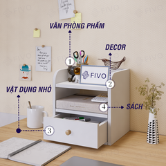 Kệ Sách Gỗ Đẹp Để Bàn FB26 FIVO Cao Cấp Có Hộc, Tiết Kiệm Diện Tích, Bo Góc Thẩm Mĩ