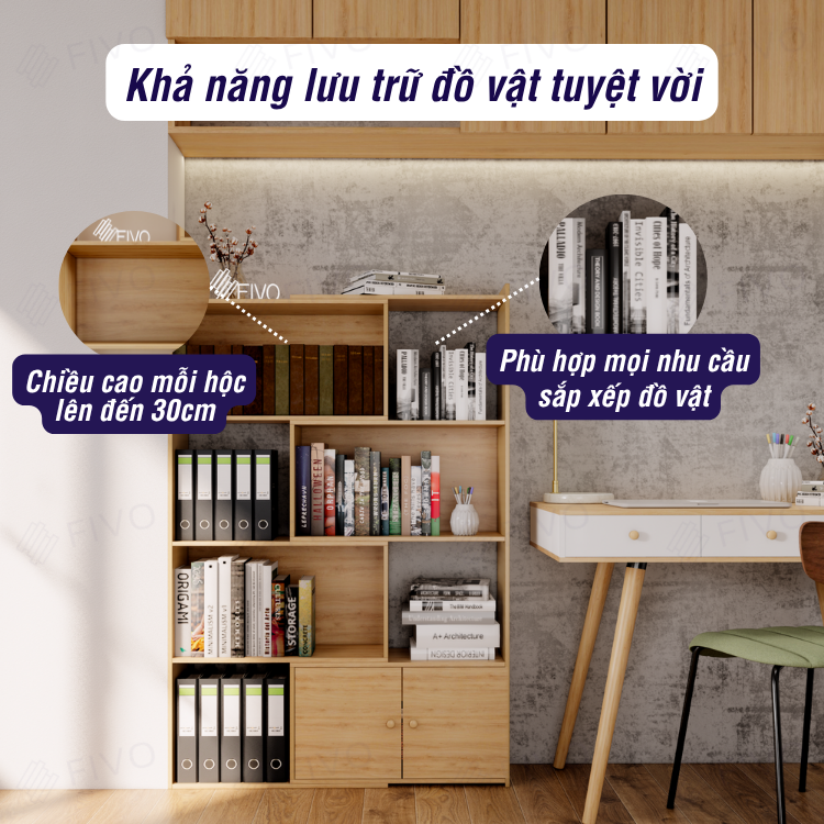 Kệ Sách Gỗ Cho Bé FB71 FIVO, Đóng Mở Linh Hoạt, Đa Dạng Màu Sắc