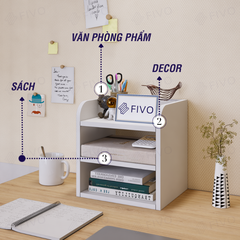 Kệ Sách Gỗ Đẹp Để Bàn FB26 FIVO Cao Cấp Có Hộc, Tiết Kiệm Diện Tích, Bo Góc Thẩm Mĩ