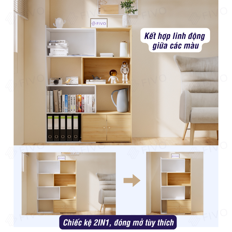 Kệ Sách Gỗ Cho Bé FB71 FIVO, Đóng Mở Linh Hoạt, Đa Dạng Màu Sắc