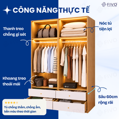 Tủ Đựng Quần Áo Gỗ Cao Cấp FC10 FIVO, Cánh Mở Sâu 60cm Kèm Ngăn Kéo, Freeship + Free Lắp Đặt, Trả Góp 0%