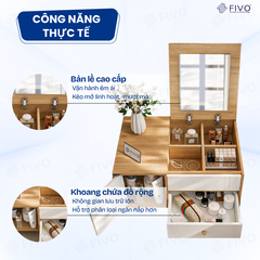 Bàn Trang Điểm Mini Ngồi Bệt Gương Gập Đa Năng FV02 FIVO, Kết Hợp Làm Bàn Học, Hộc Kéo Rộng Rãi, Thiết Kế Không Lộ Vít