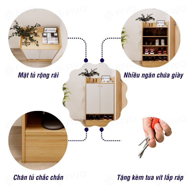 Tủ Giày Dép Gỗ MDF Nhiều Ngăn FS51 FIVO, Thiết Kế Cánh Mở Linh Hoạt, Phủ Melamine Chống Ẩm Chống Bụi