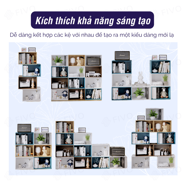 Kệ Sách Gỗ Tổ Ong FB03 FIVO, Tấm Lưng Chắc Chắn, Hộc Tủ Rộng Rãi, Decor Linh Hoạt, Đa Dạng Màu Sắc