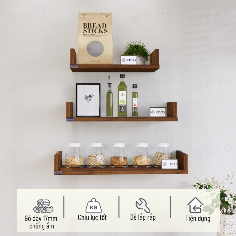 Kệ Sách Gỗ Chữ U FB43 FIVO Treo Tường & Để Bàn, Đa Dạng Màu Sắc