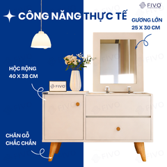 Bàn Trang Điểm Mini Ngồi Bệt Gương Gập Đa Năng FV02 FIVO, Kết Hợp Làm Bàn Học, Hộc Kéo Rộng Rãi, Thiết Kế Không Lộ Vít
