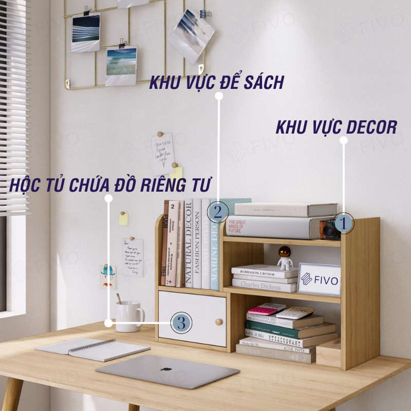 Kệ Sách Gỗ Để Bàn FB23 FIVO Điều Chỉnh Linh Hoạt, Lắp Ghép Tiện Lợi, Decor Đẹp Cho Góc Làm Việc Và Học Tập
