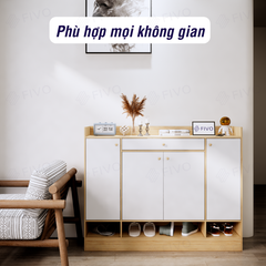 Tủ Gỗ Đựng Giày Dép MDF FS52 FIVO, Ván Dày 17mm Chống Ẩm, Cánh Mở Chống Bụi, Sâu 32cm Đựng Nhiều Giày Dép