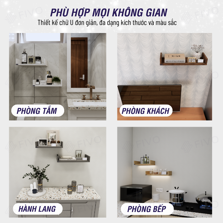 Kệ Sách Gỗ Chữ U FB43 FIVO Treo Tường & Để Bàn, Đa Dạng Màu Sắc