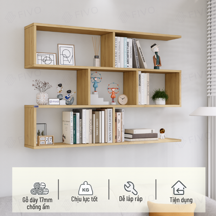 Kệ Sách Gỗ Treo Tường FB44 FIVO, Nhiều Ngăn, Đa Dạng Kích Thước Và Màu Sắc