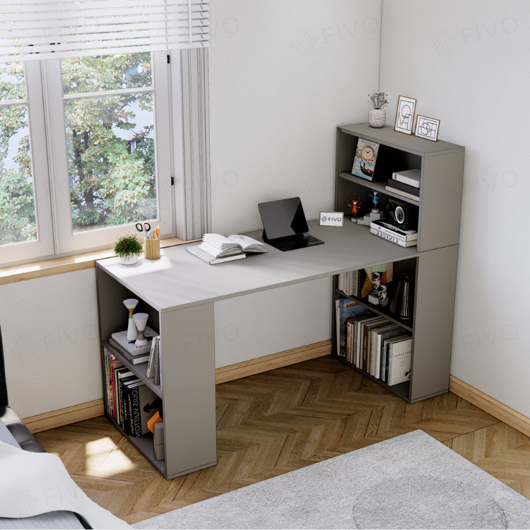 Bộ Bàn Ghế Làm Việc Kết Hợp Kệ Sách FD03 FIVO Tích Hợp Xoay Chiều 2in1, Ngăn Kệ Rộng Rãi, Dễ Dàng Lắp Ráp