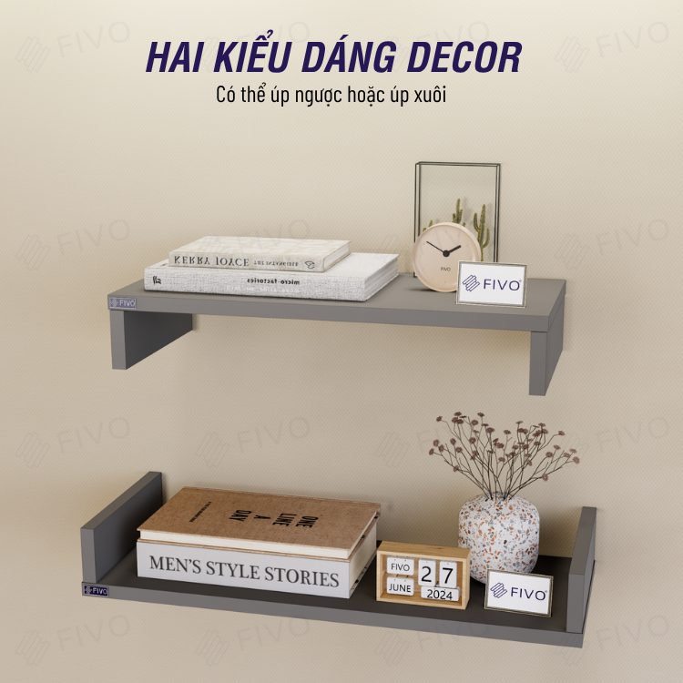 Kệ Sách Gỗ Chữ U FB43 FIVO Treo Tường & Để Bàn, Đa Dạng Màu Sắc
