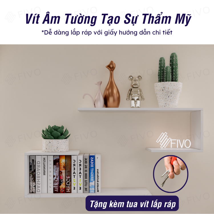 Kệ Sách Gỗ Treo Tường Chữ J FB42 FIVO, Lắp Đặt Dễ Dàng, Chống Ẩm, Chịu Lực Tốt