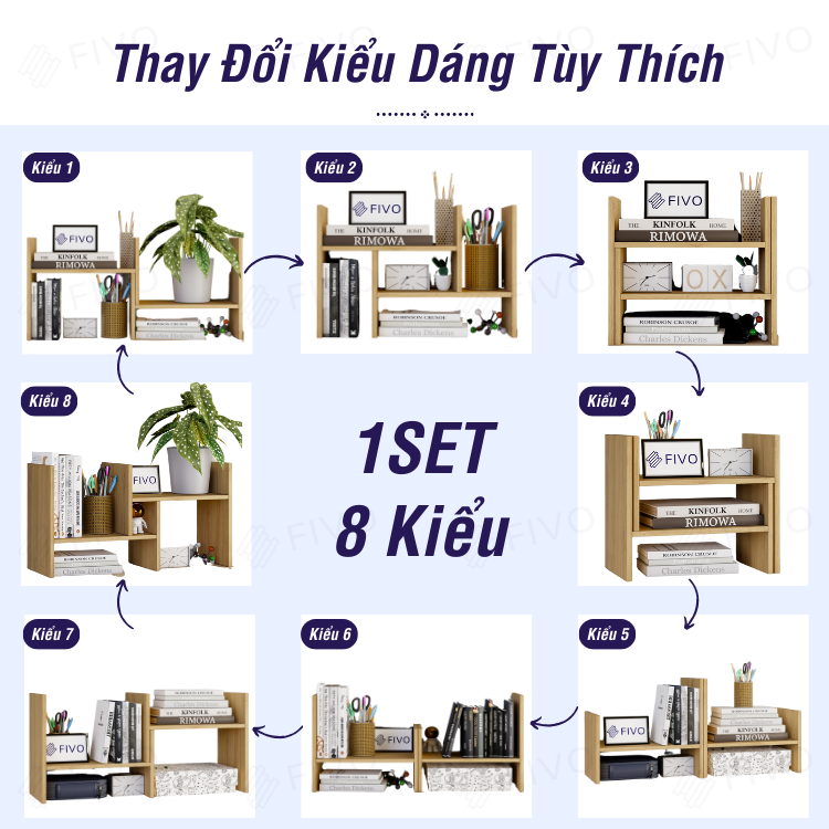 Kệ Sách Để Bàn FB24 FIVO, 1 Bộ Khung, 8 Kiểu Lắp Ráp, Đa Dạng Màu Sắc