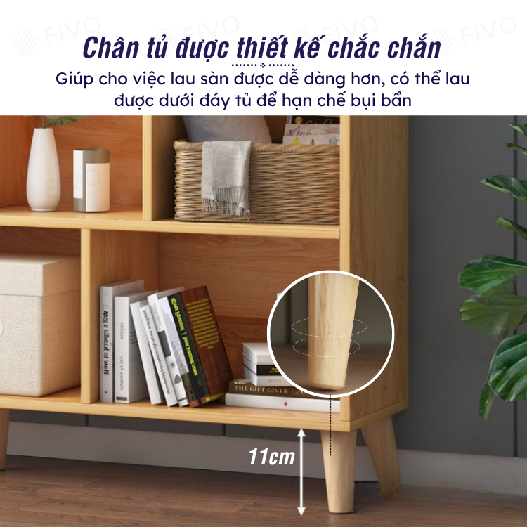 Kệ Sách Gỗ Đứng Có Chân FB60 FIVO, Kèm Tấm Lưng Chắc Chắn, Đa Dạng Kích Thước, Đa Ngăn