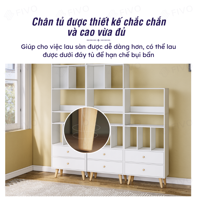 Tủ Sách Gỗ 5 Tầng FB61 FIVO, Có Hộc, 4 Chân, Dễ Dàng Lắp Ráp