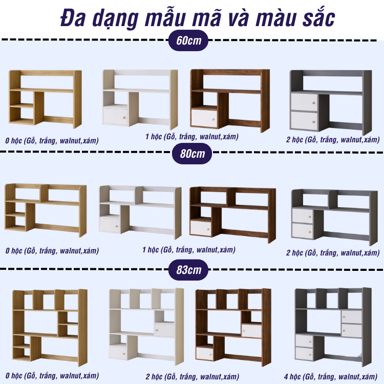 Kệ Sách Để Bàn Học FB21 FIVO Cao Cấp Màu Gỗ, Trắng, Xám và Walnut, Hộc Tủ Rộng Rãi, Đa Dạng Mẫu Mã, Màu Sắc