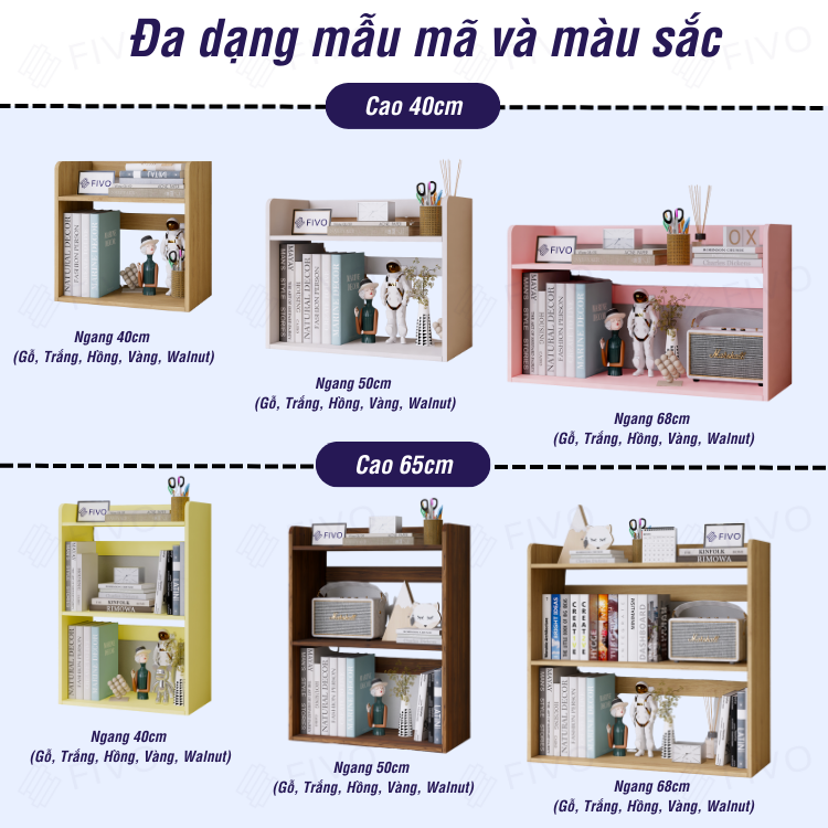 Kệ Sách Gỗ Để Bàn FB22 FIVO Màu Gỗ, Trắng, Hồng, Vàng, Walnut Tối Ưu Không Gian Bàn Học