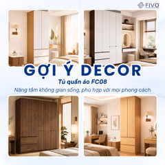 Tủ Quần Áo Gỗ Cao Cấp FC08 FIVO, Dày 17MM Cánh Mở Sâu 60cm, Thiết Kế Tinh Tế, Free ship+Free lắp đặt