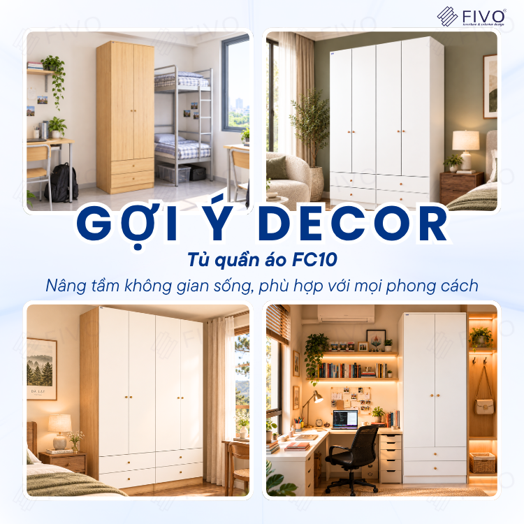 Tủ Đựng Quần Áo Gỗ Cao Cấp FC10 FIVO, Cánh Mở Sâu 60cm Kèm Ngăn Kéo, Freeship + Free Lắp Đặt, Trả Góp 0%