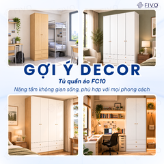 Tủ Đựng Quần Áo Gỗ Cao Cấp FC10 FIVO, Cánh Mở Sâu 60cm Kèm Ngăn Kéo, Freeship + Free Lắp Đặt, Trả Góp 0%